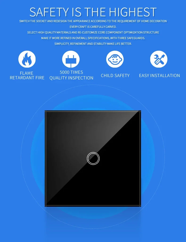 Backlight Panel Touch Switch AC100-240V Led Tempered Crystal Glass Wall Light Sensory Switches 1/2/3 Gang Interruttore