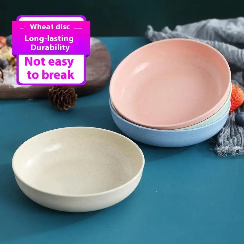 5pcs/set Nordic Wheat Straw Plate Fruit Plate Vegetable Plate Tableware Plate Color:blue green purple beige pink