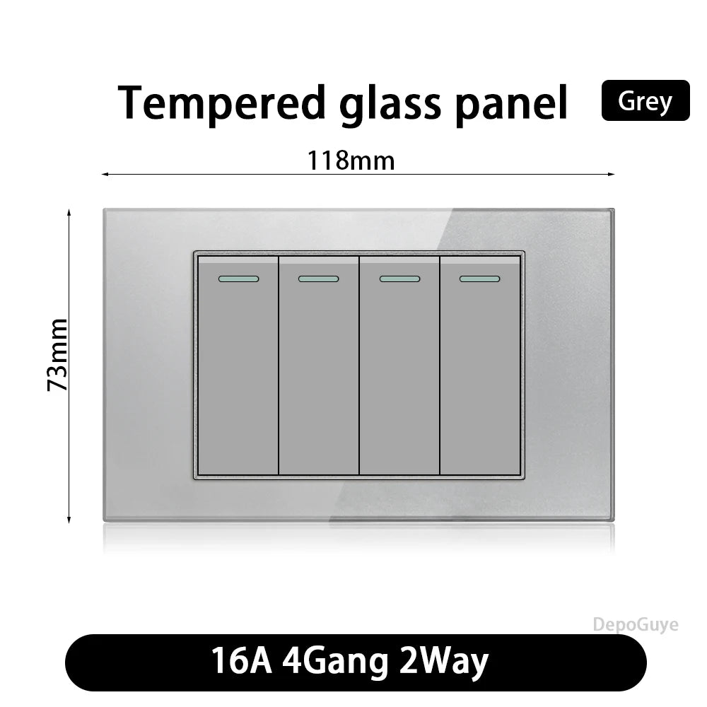 118 Type US Mexico 1/2/3/4/Gang 2/3Way Wall Light Switch Brazil Tempered Glass Panel ON OFF Push Button Power Rocker Switch