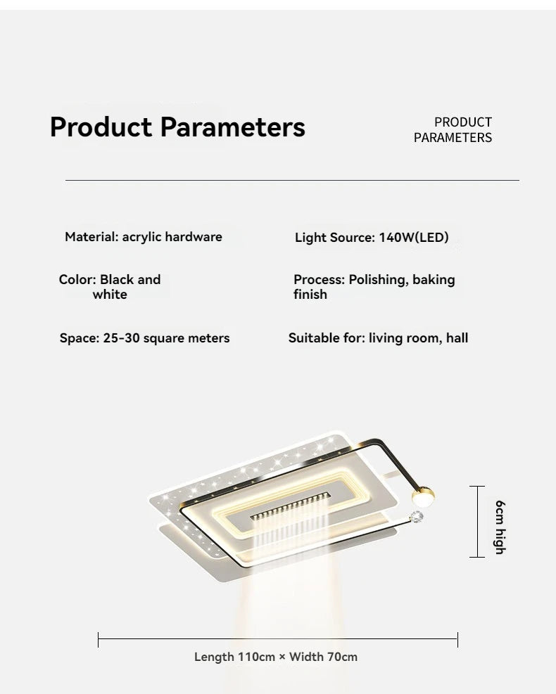 Modern Minimalist LED Ceiling Light for Living Room, 2026 New Model with Starry Sky Projection Effect and Integrated Spotlights
