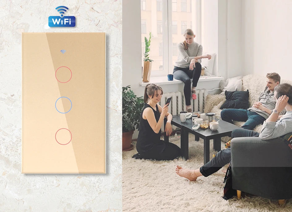 2 Way Smart RF433 Remote Control Wall Light Touch Switch Light Glass WiFi Tuya Smart Life US USA White Black Gold Alexa ON OFF