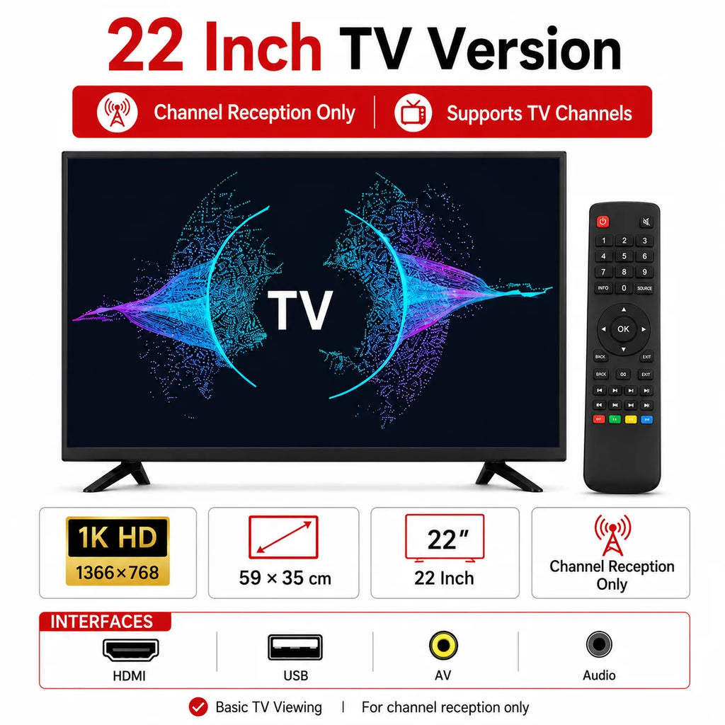 22 Inch Smart TV Android LED Television HD WiFi Bluetooth HDMI USB Flat Screen TV for Bedroom Kitchen RV Home