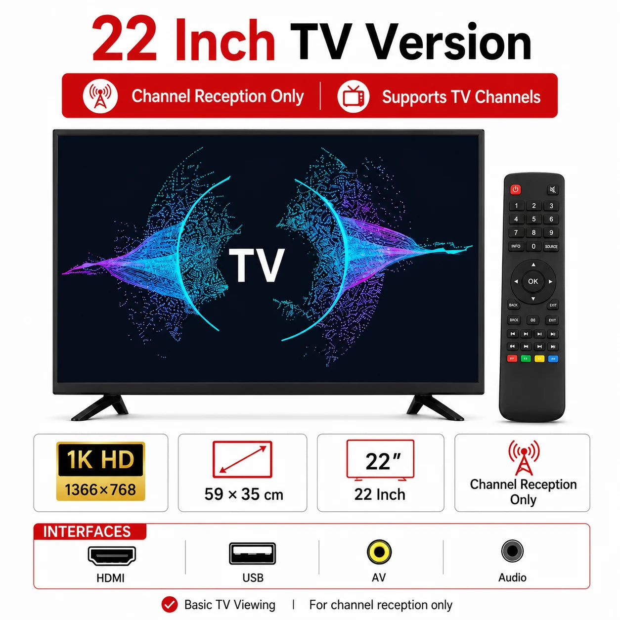 22 Inch Smart TV Android LED Television HD WiFi Bluetooth HDMI USB Flat Screen TV for Bedroom Kitchen RV Home