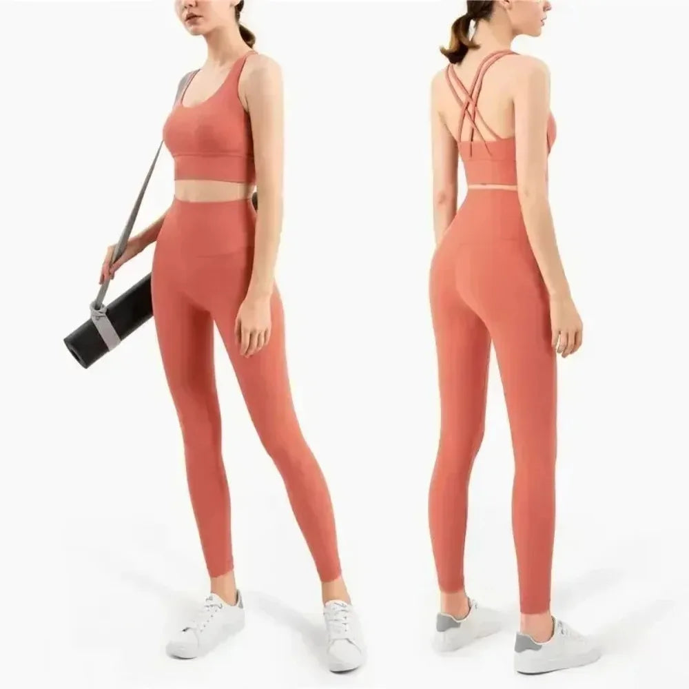 Women's 2 Piece Sports Set - High Waist Booty-Lifting Leggings with Back Pocket & Sports Bra Yoga/Gym/Running Workout Outfit