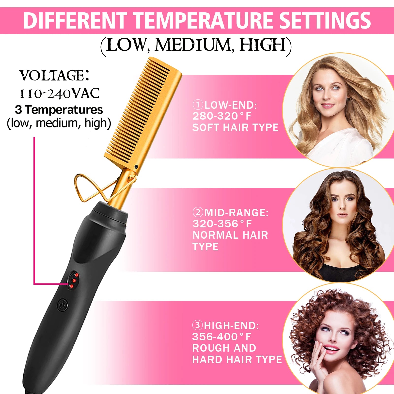 GOIPLE Electrical Heat Hair Straightener Hot Pressing Brush Styling Tool for Lace Front Wig Glue Hair Wax Stick Melting Spray