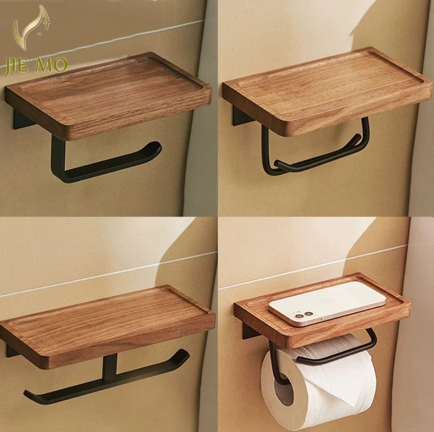 Paper Towel Rack Black Walnut Toilet Roll Rack Creative Solid Wood Paper Towel Hook Bathroom Rack