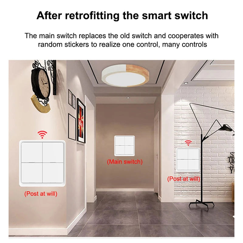 ZigBee Tuya Smart Wireless Button Switch 1/2/3/4 Gang Wiring Free Wireless Scene Switch Battery Powered Can Through Wall Control