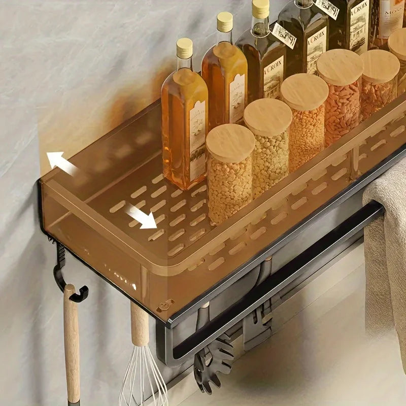 Multifunctional Aluminum Wall-Mounted Shelf Kitchen Spice Storage Rack Kitchen Supplies Storage Hooks Kitchen Accessories