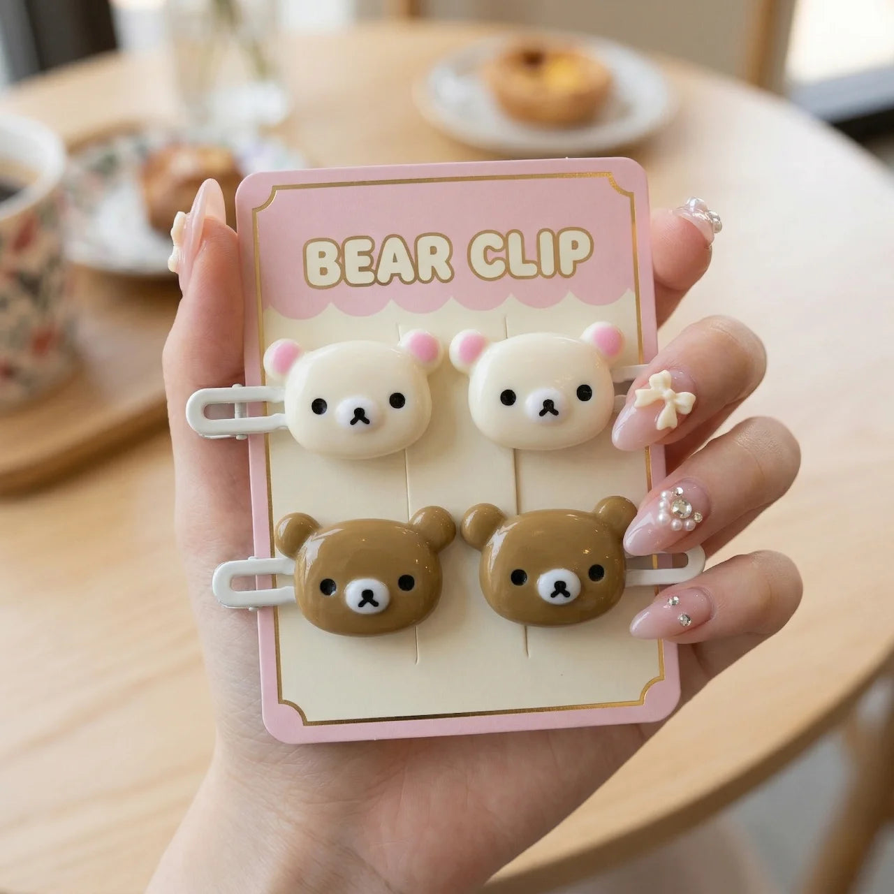 Cute Bear Hair Clips 4pcs Set - Korean Style Kawaii Bear Hairpins for Girls Women - Pink Brown Bear Hair Accessories Gift