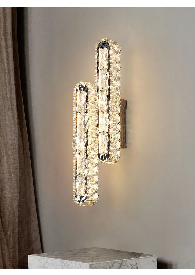 Luxury Modern LED Crystal Remote Control Wall Lamps for Living Room Bedroom Decoration Indoor Lights Fixtures Home Wall Decor