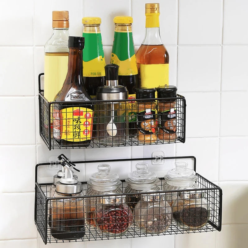 Kitchen Bathroom Storage Rack No Drilling Required Wall-Mounted Organizer Space-Saving Accessories Kit Supplies Essential