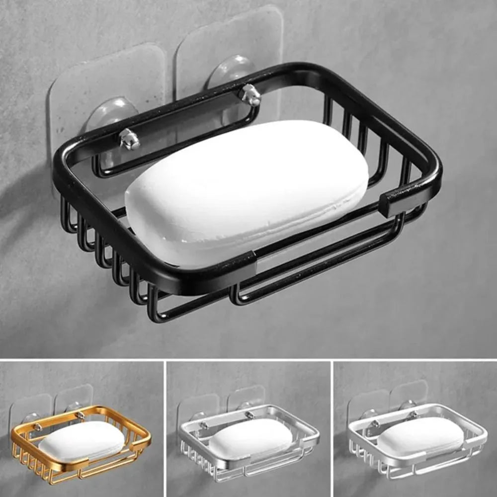 Aluminum Wall Mounted Soap Dish Self Adhesive Drill Free Hollow Drain Storage Tray For Bathroom Shower Accessories Soap Holder