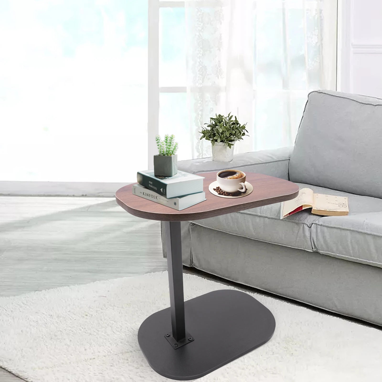 C Shaped Side Table Adjustable Height Compact Coffee Table 360 Rotatable Desktop Surface Modern Light Luxury Style