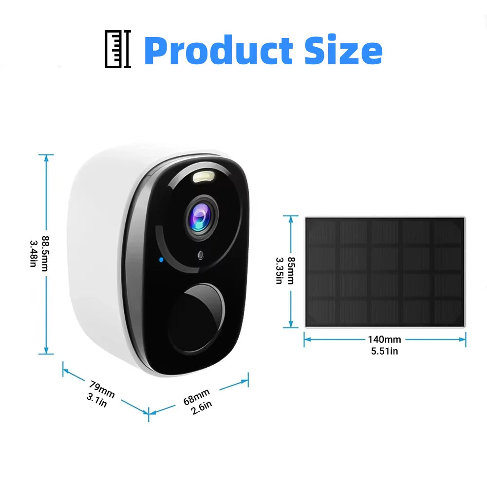 2K 5MP Solar Security Camera Wireless Outdoor Color Night Vision Battery Powered Support 2.4G WiFi, PIR, Waterproof, 2-Way Alexa