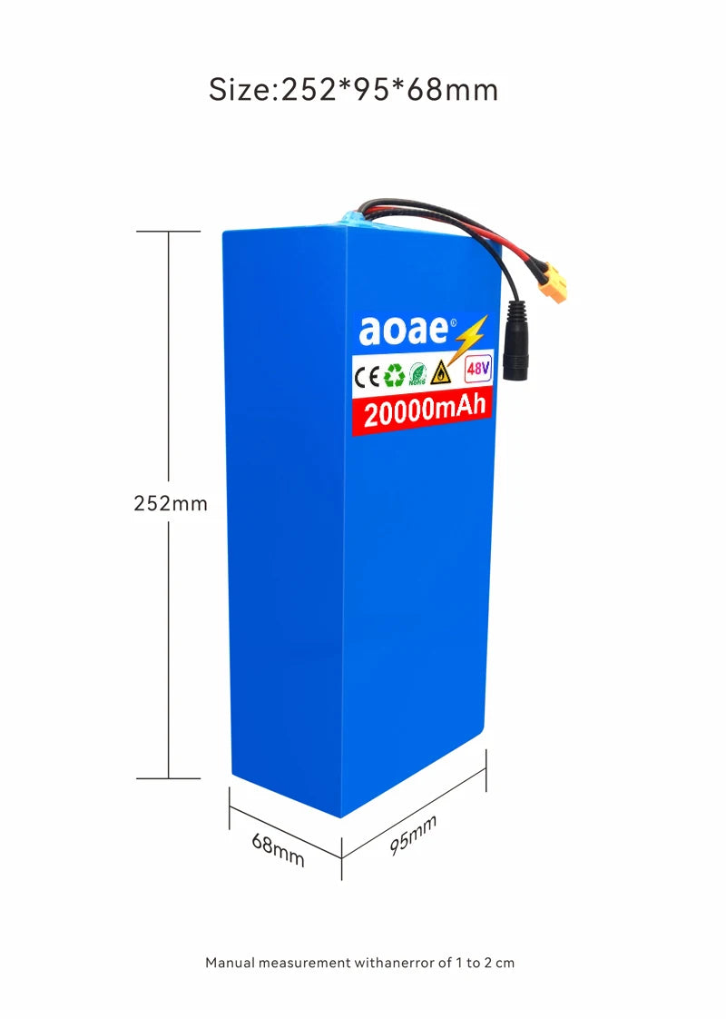 48V Electric Scooter Battery 13S5P 20Ah 18650 Grade-A Cells 2000W Built-in BMS XT60 JST High Capacity Long Range Safe & Durable