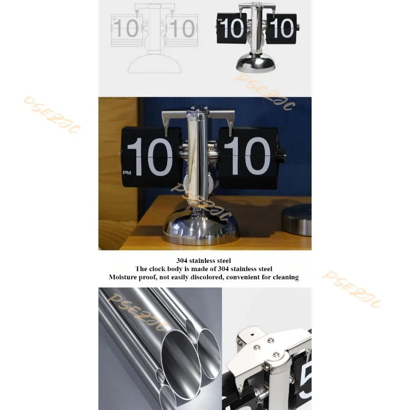 Household Minimalist Portable Automatic Page Turning Clock Retro Nordic Style Desktop Mechanical Page Turning Clock