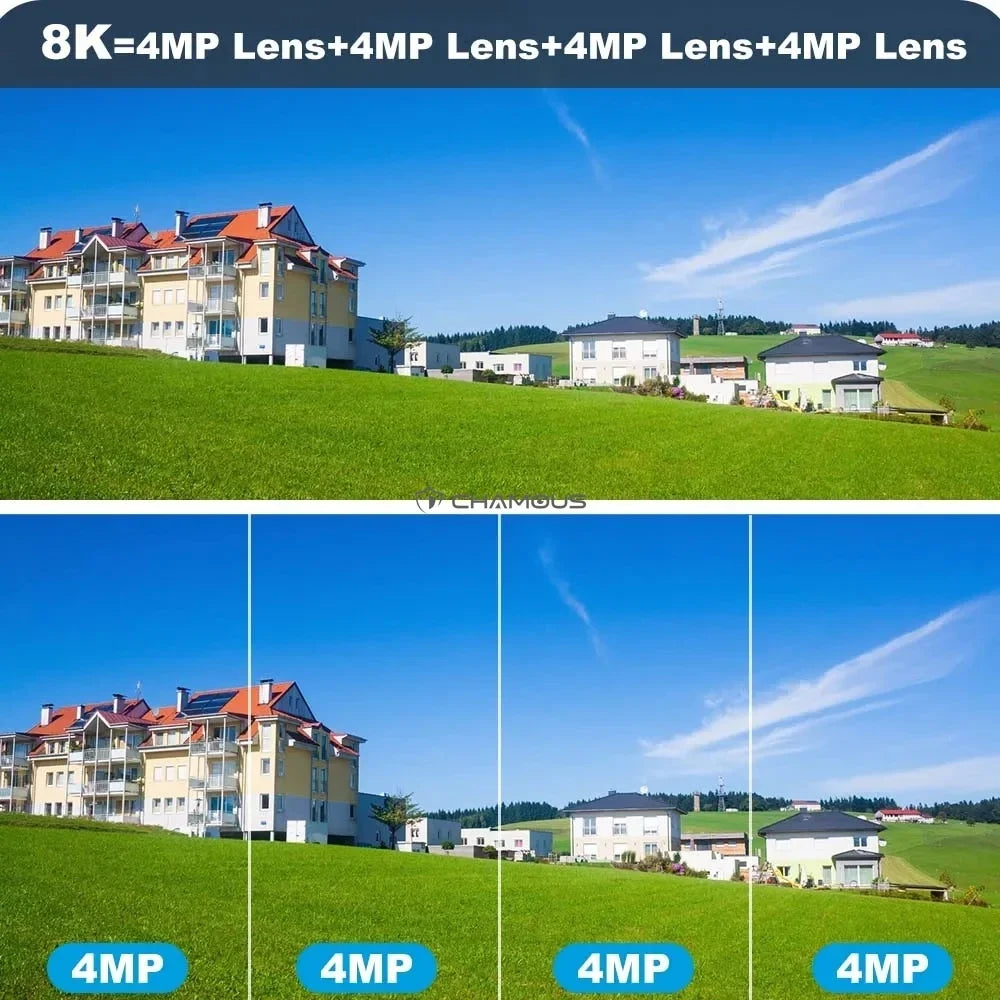 WiFi Surveillance Camera Four Lens Four Screen 8K 16MP IP Camera 8X Optical Zoom Auto Tracking CCTV Alexa ICsee New Security Cam