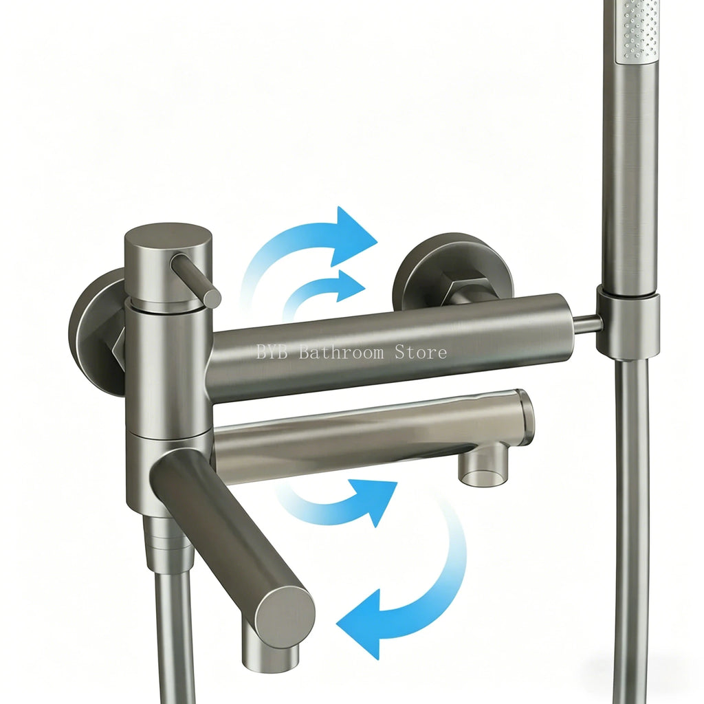 Bathroom Bathtub Shower Faucet with Swivel Tub Spout and Handhold Shower Brass Wall Mounted Hot Cold Water Mixer Bath Tap