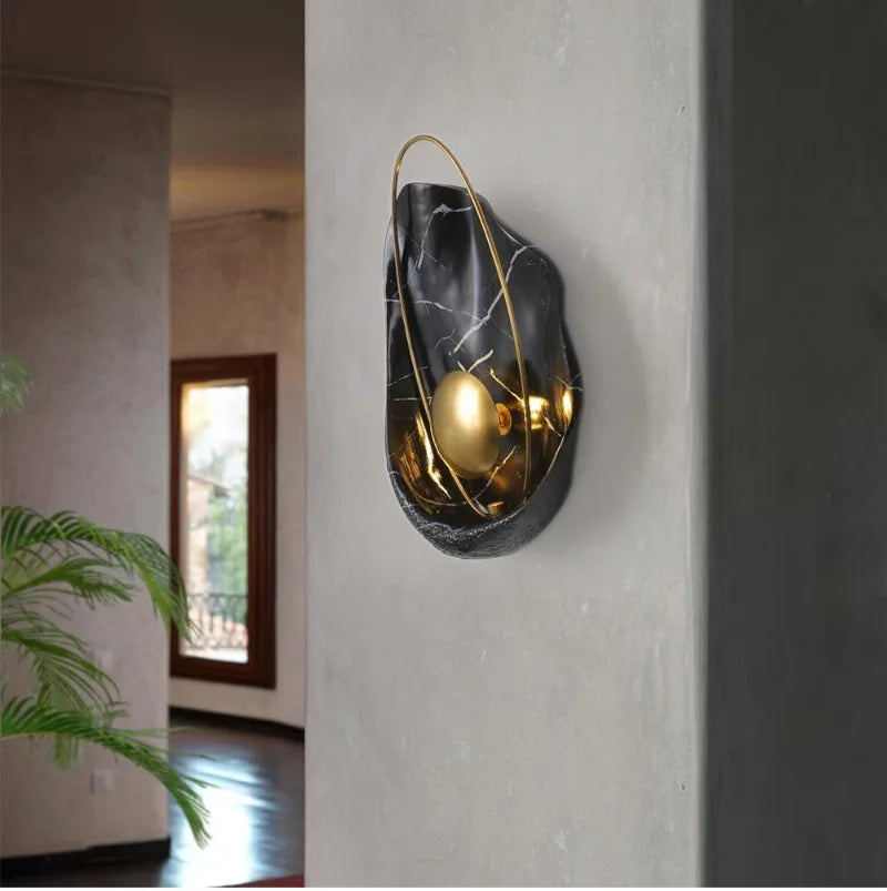 Nordic Modern Light Luxury Marble Wall Lamp Bedroom Background Led Lighting Decoration Creativity Mirror Aisle Sconce Indoor
