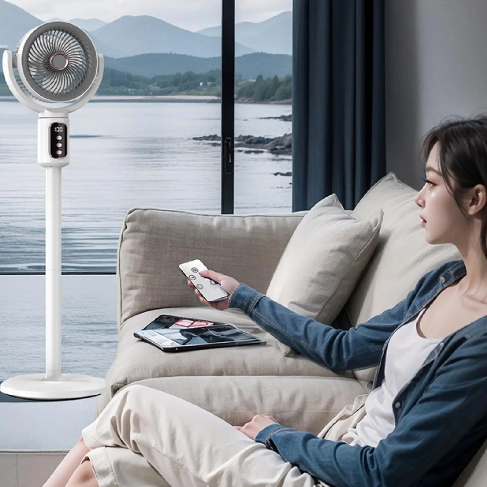 Air Circulation Fan Rechargeable Oscillating Fan Five Gear Adjustment Stand Fan Adjustable Height Household Air Circulation Fan