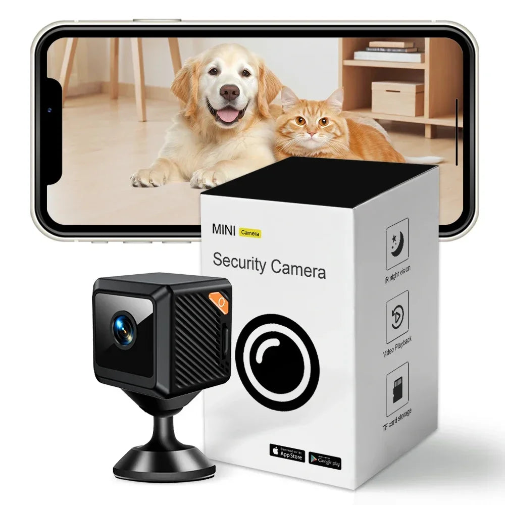 W02 Mini Security Camera 1080P HD, 140° Wide Angle, Bluetooth Pairing, 600mAh Battery, IR Night Vision 5M, Motion Alerts, Cloud/