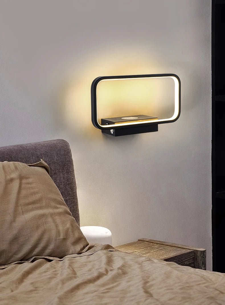 Wall Light Indoor 12W Touch Switch 3 Colors Dimming USB Charge With Wireless LED Wall Lamps For Living Room Bedroom Stair Modern
