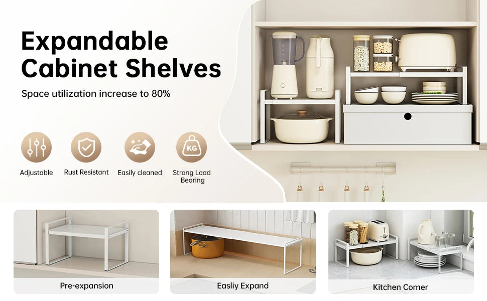 Kitchen Storage Rack under the Sink, Layered Shelf in the Cabinet, Countertop, Extendable Cabinet, Dish Storage Rack for Home