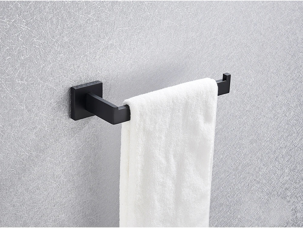 Bathroom Hardware Set Black Robe Hook Towel Rail Bar Shelf Tissue Paper Holder Wall Mounted Bathroom Accessories