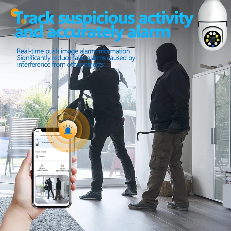 WiFi Security Camera E27 Bulb 8MP Wireless Baby Monitor AI Tracking Video Surveillance Pet Cameras Color Night Vision Indoor Cam