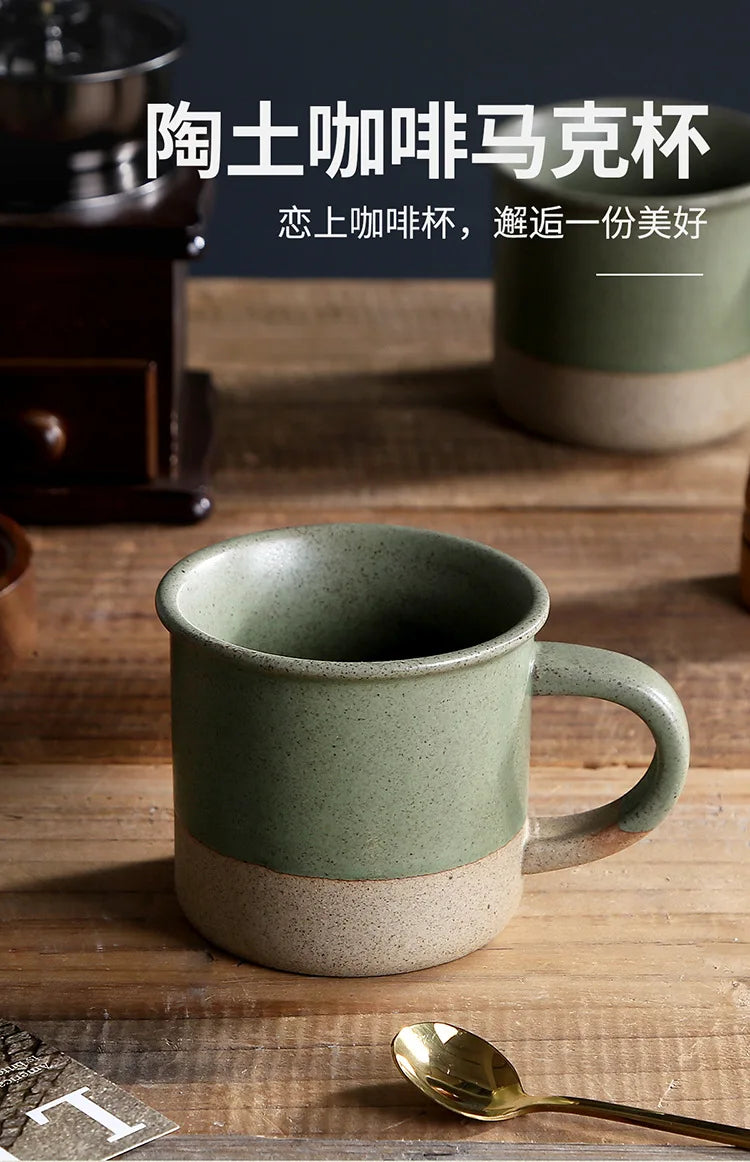 Vintage Coarse Pottery Coffee Cup Ceramic Mug Simple Sesame Glaze Pottery Clay Multifunctional Breakfast Oat Cup Kitchen Utensil