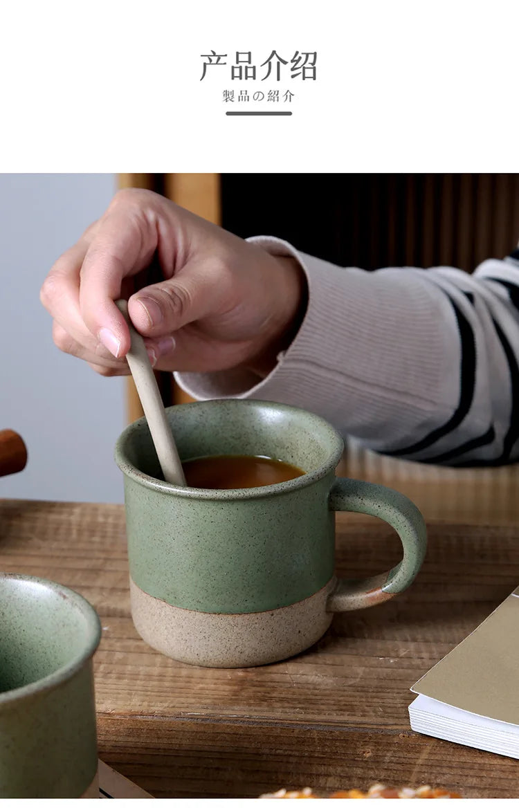 Vintage Coarse Pottery Coffee Cup Ceramic Mug Simple Sesame Glaze Pottery Clay Multifunctional Breakfast Oat Cup Kitchen Utensil