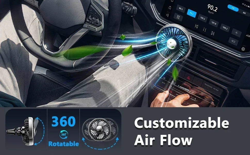 Car Air Vent Fan with Colorful Breathing Light USB Powered 3 Speed Wind Cooling Fan 360° Rotatable Quiet Fan Car AC Fans