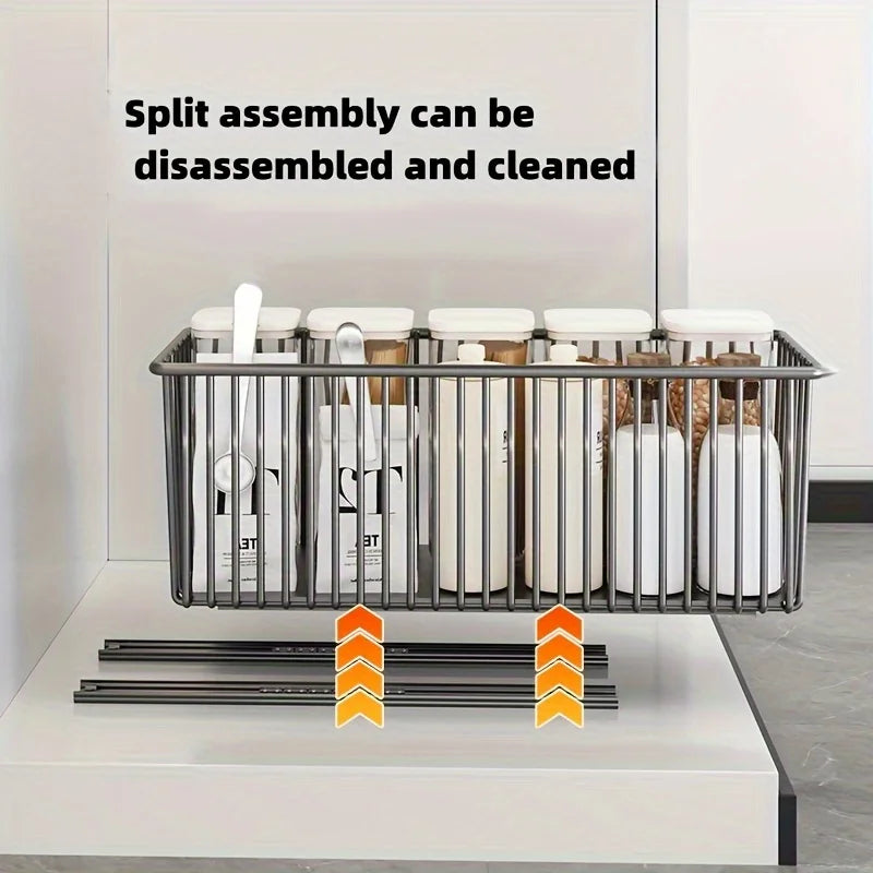Pull Out Cabinet Organizer Slide Out Drawer Storage Shelves Cupboard Organiser Sliding Cabinet Basket for Kitchen No Drilling