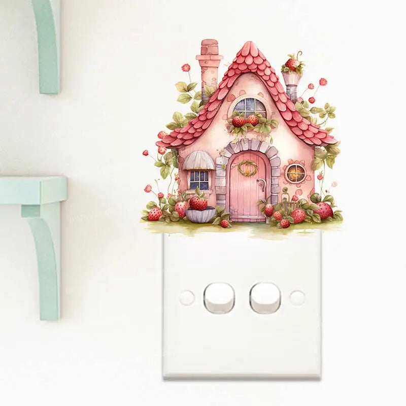 Plants Flowers House Switch Sticker Wall Stickers living Room Socket Light Switch Background Self-adhesive Decoration M1042