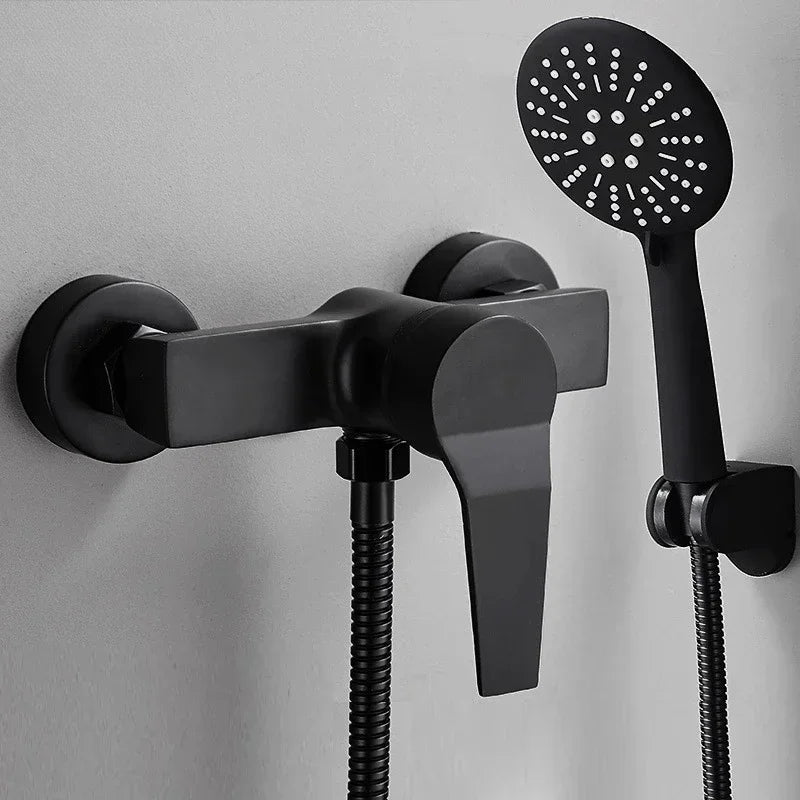 Black Wall-Mounted Shower Mixer Faucet - Single Handle Hot/Cold Water Control Valve for Household Bathroom Accessories