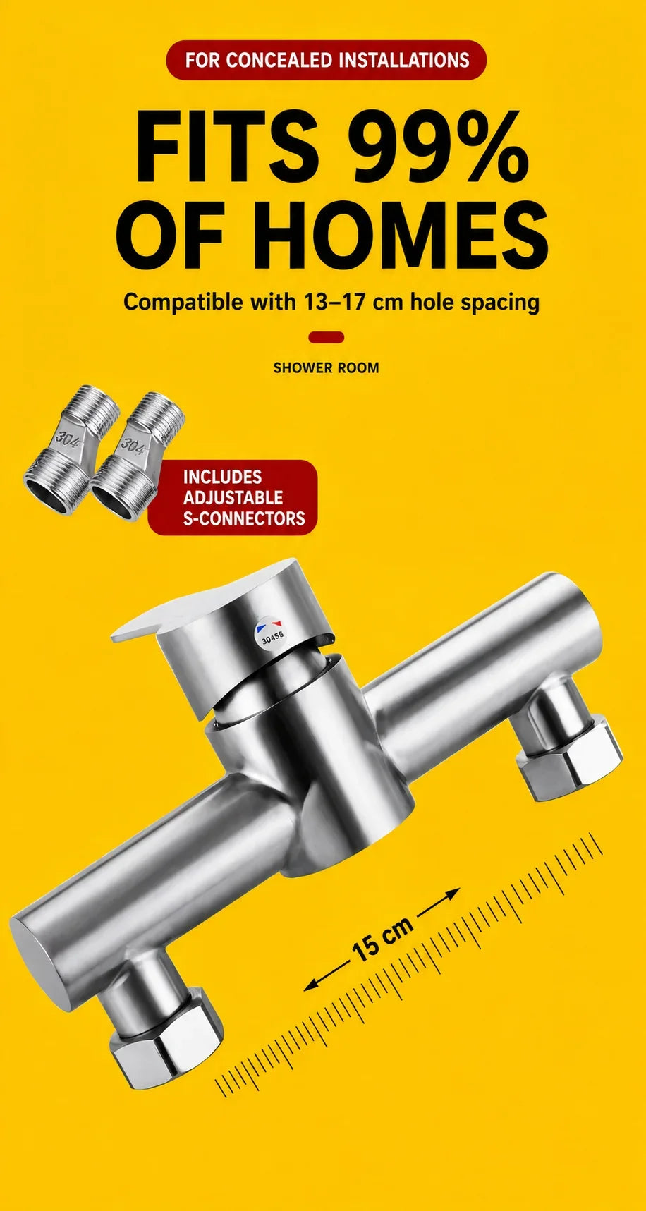 Stainless Steel Concealed Shower Mixer Valve Wall Mount Hot Cold Water Mixing Tap for Bathroom