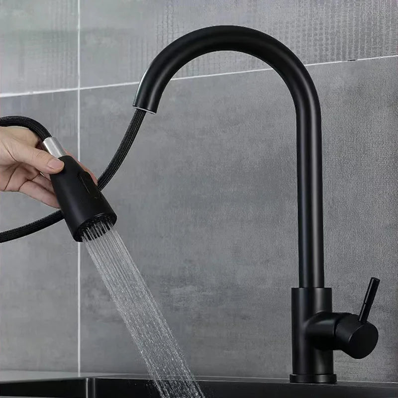 Stainless steel pull-out hot and cold water mixing faucet for kitchen, vegetable sink, washbasin, and bar pull-out faucet
