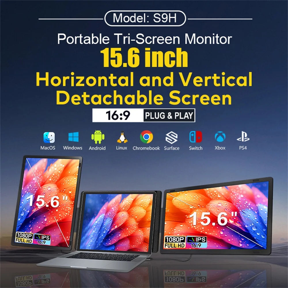 Rospider 15.6 16 Inch Portable Dual Screen Laptop Extender 1080P IPS Rotatable Triple Monitor FHD for MacBook Windows