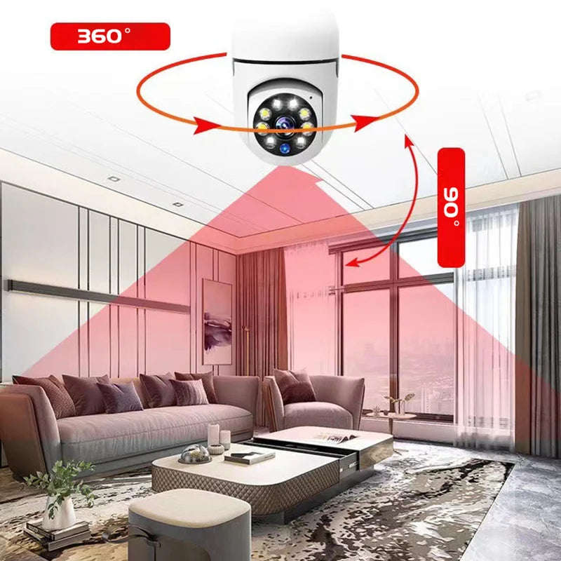 Wifi Mini E27 Bulb IP Camera - Full Color Night Vision + Automatic Human Tracking, Indoor Surveillance Security Monitor