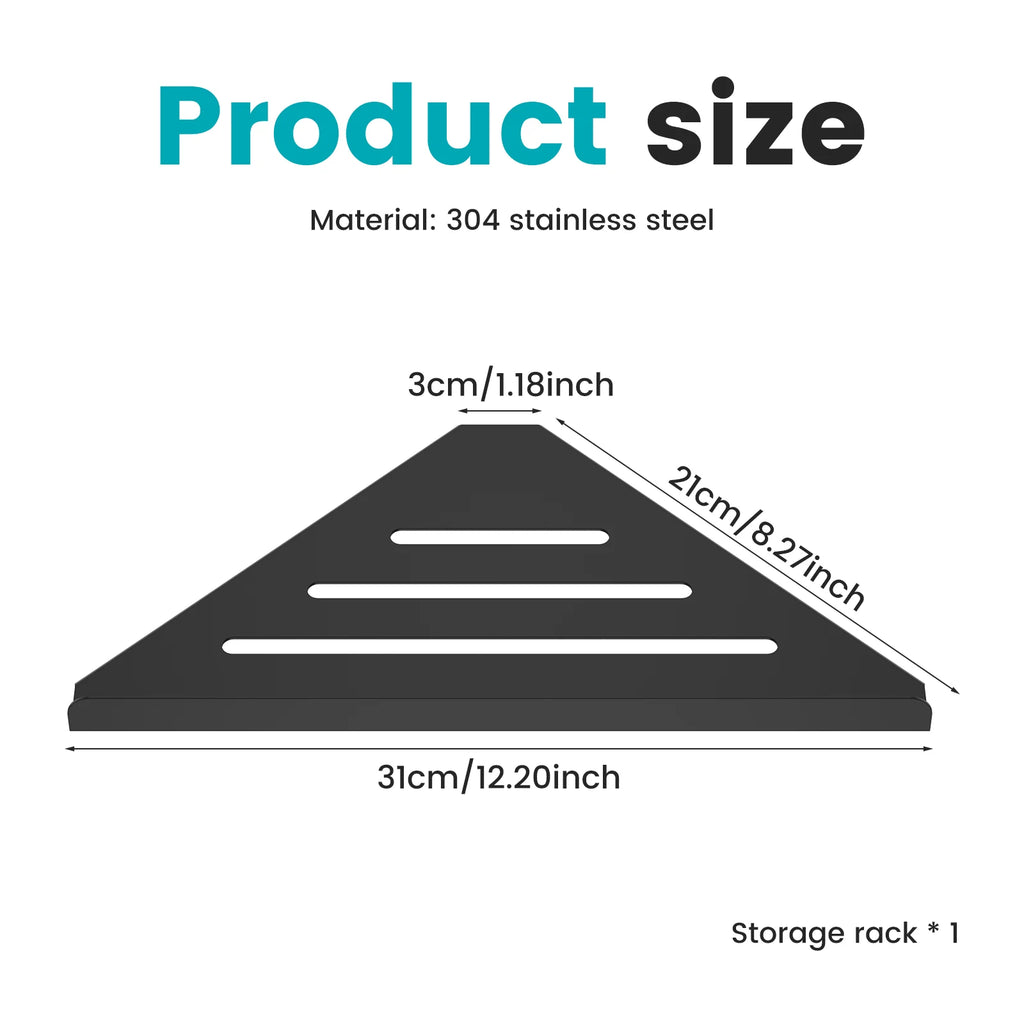 Wall Mount Shower Corner Shelf No-drill 304 Stainless Steel Corner Shampoo Body Wash Storage Organizer for Bathroom Glass Shelf