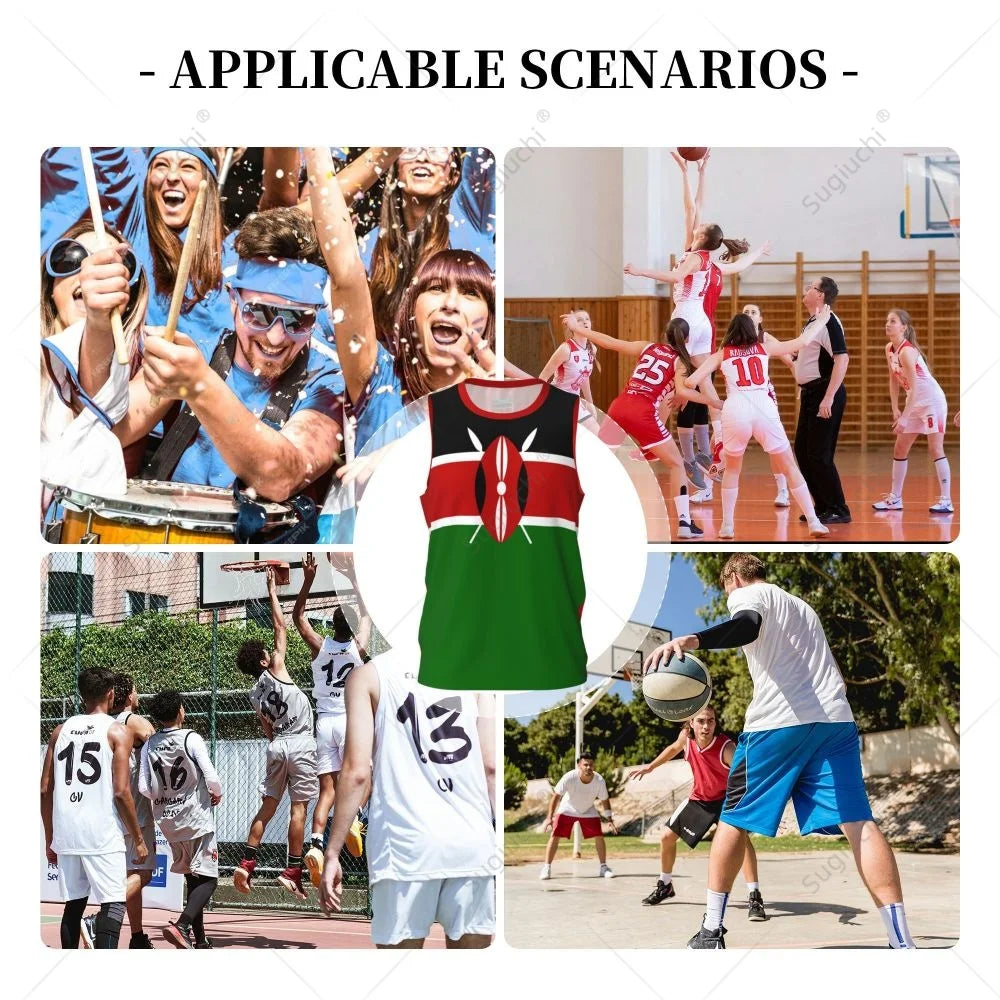 Kenya Flag Men Basketball Sports Running Fitness Multifunction Sleeveless tshirt Exclusive Custom Name Nunber