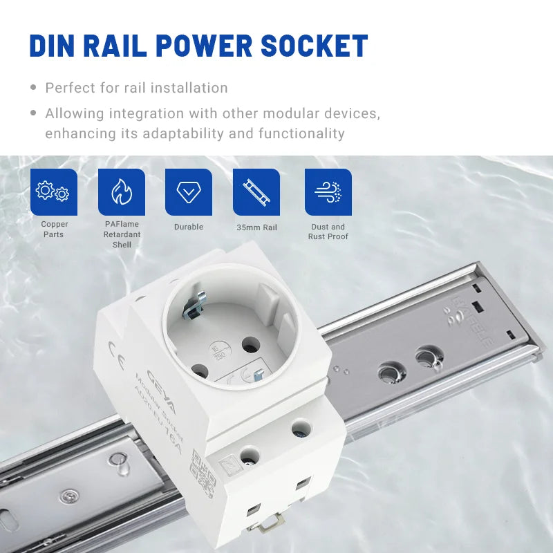 GEYA EU/US Type DIN Rail Socket Mount Modular Power Socket Single AC Outlet Built in Protective Outlet for Distribution Panel