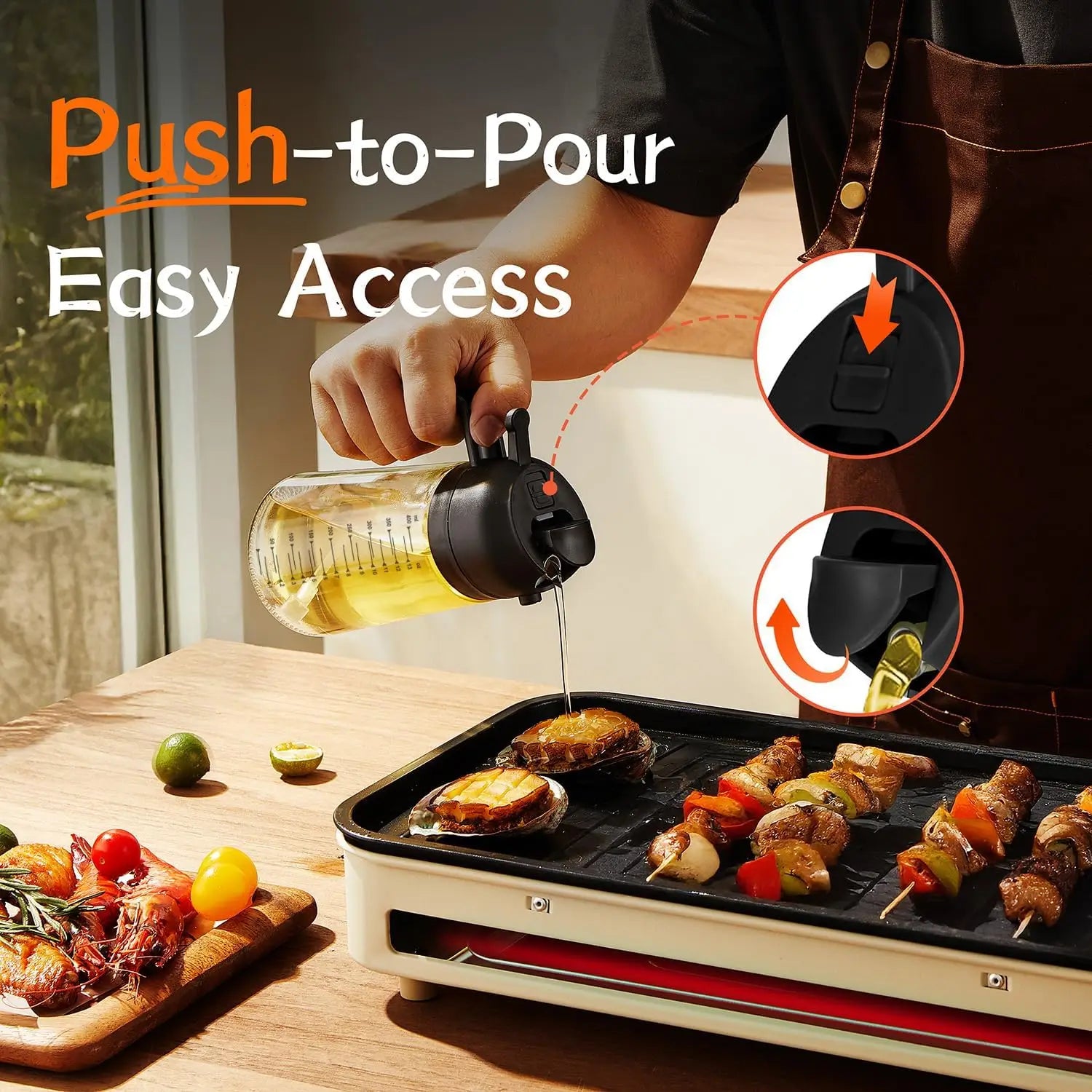 16 oz / 470 ml Glass Olive Oil Sprayer for Cooking – 2-in-1 Olive Oil Dispenser Bottle for Kitchen Gadgets,Salad, BBQ – Black