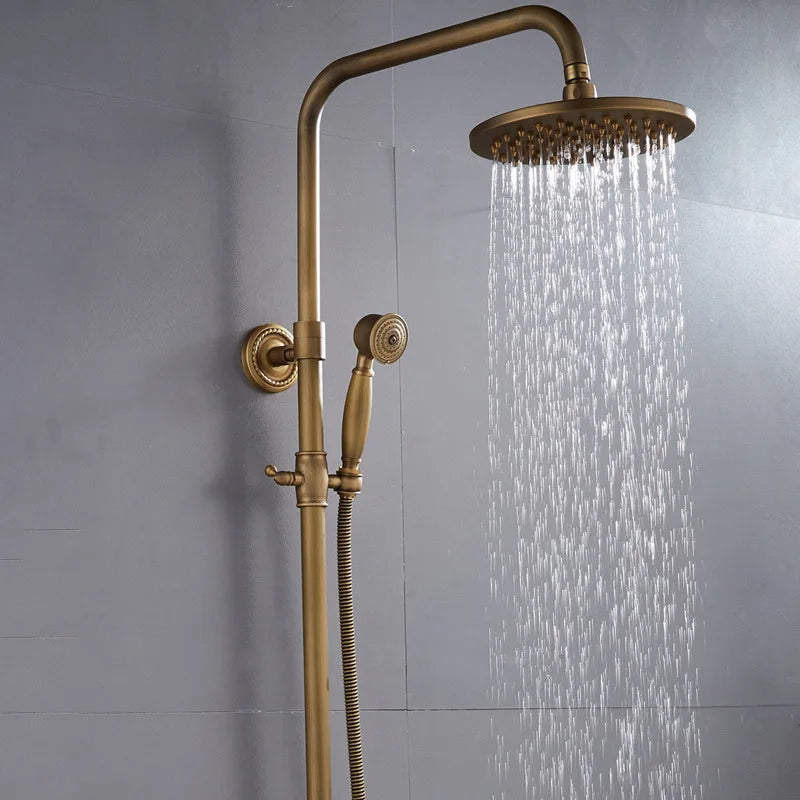 ZAPPO Antique Shower Set Wall Bathroom Bath Shower Faucet Rainfall Brass Shower System with Swivel Spout Mixer Tap Sliding Bar