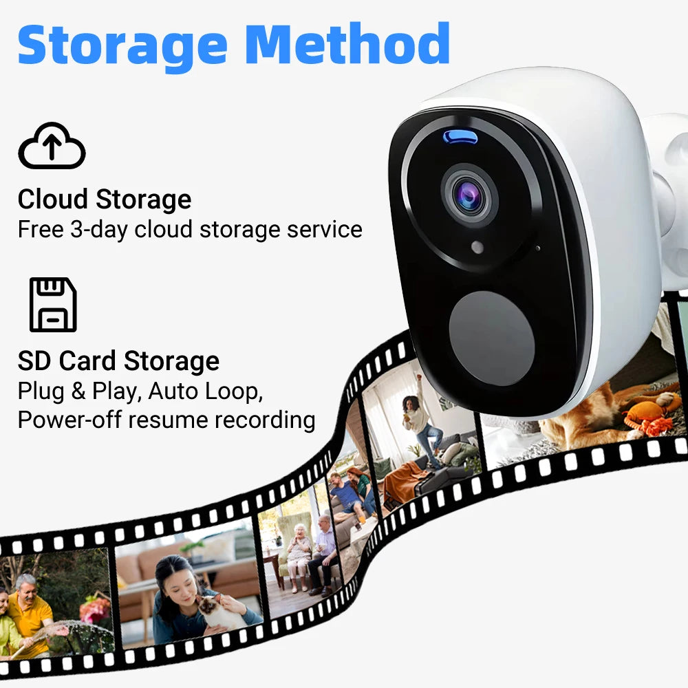 2K 5MP Solar Security Camera Wireless Outdoor Color Night Vision Battery Powered Support 2.4G WiFi, PIR, Waterproof, 2-Way Alexa