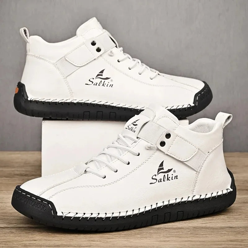 New 2025 Handmade Leather Casual Men Shoes Design Sneakers Man Breathable Leather Shoes Men Ankle Boots Outdoor