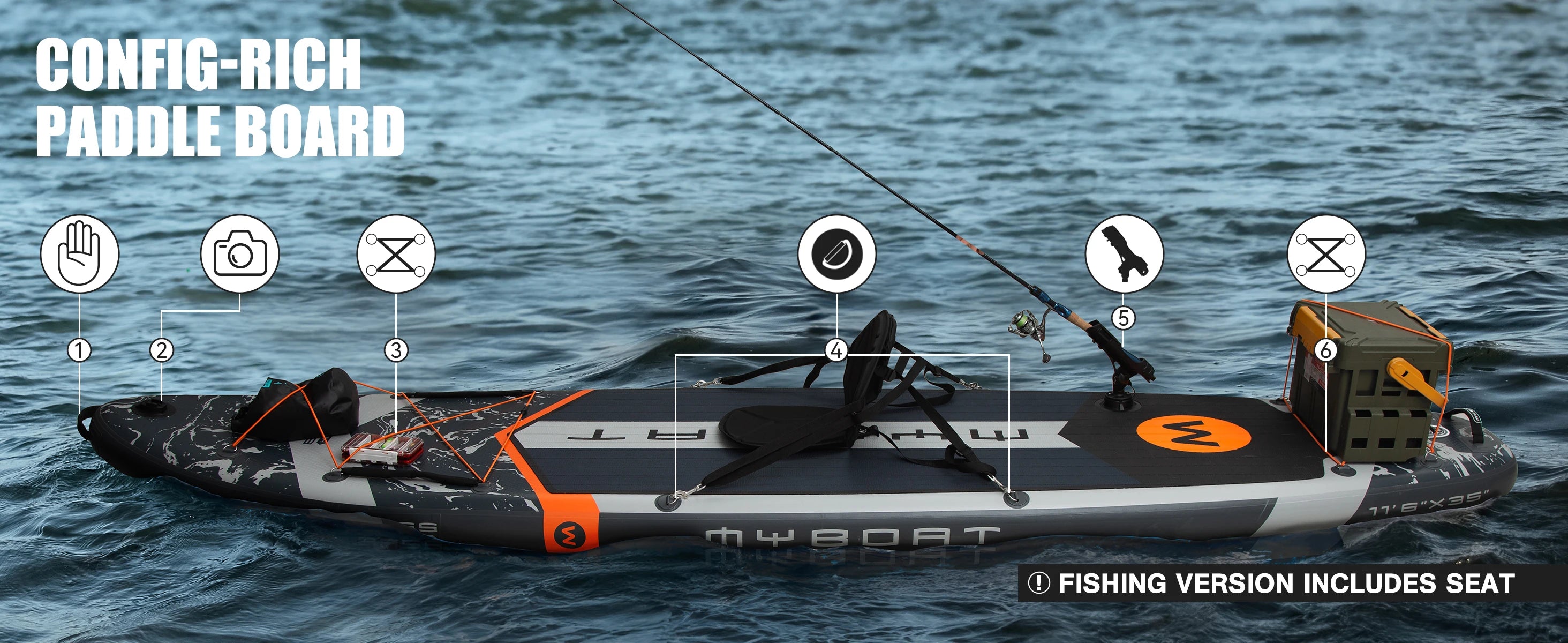 Myboat BASS HUNTER Grey SUB Waterproof Inflatable Paddle Board 11'6''x35''x6'' Aquatic Fishing With Accessories SUP сапборд