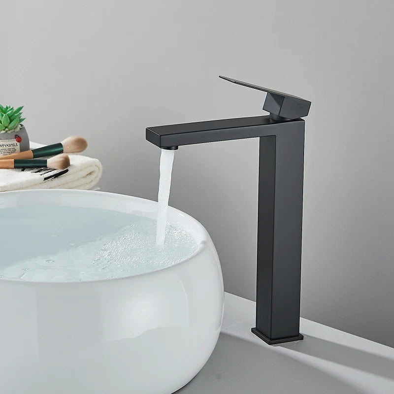 Senlesen Brushed Gold Bathroom Faucet Basin Faucets Deck Mounted Sink Mixer Tap Stainless Steel Countertop Hot Cold Water Crane