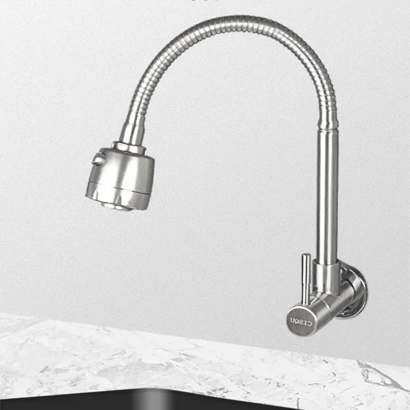 Wall Mounted Stainless Steel Single Cold Water Faucet Universal Rotation for Garden Balcony Washbasin Mop Pool Outdoor Use