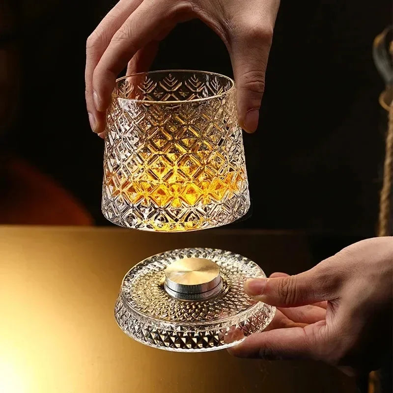 280ml Whiskey Glass The Crystal Rotates 360° White Wine and Cocktail Drinks Bar Party Cool Bar Accessories Unique Gift
